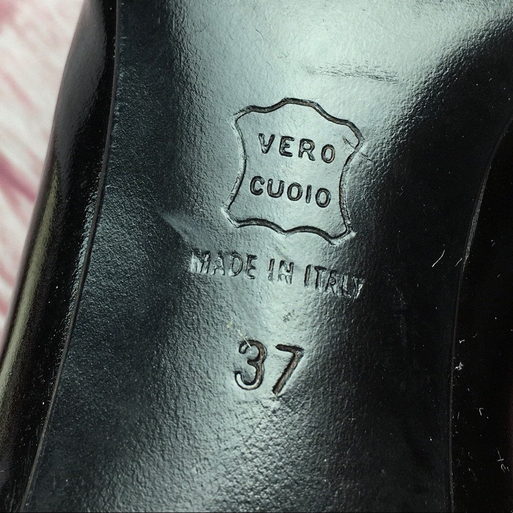 🐞Moschino Black and White Patent Leather Square Toe Pump Size 7 - Picture 10 of 11